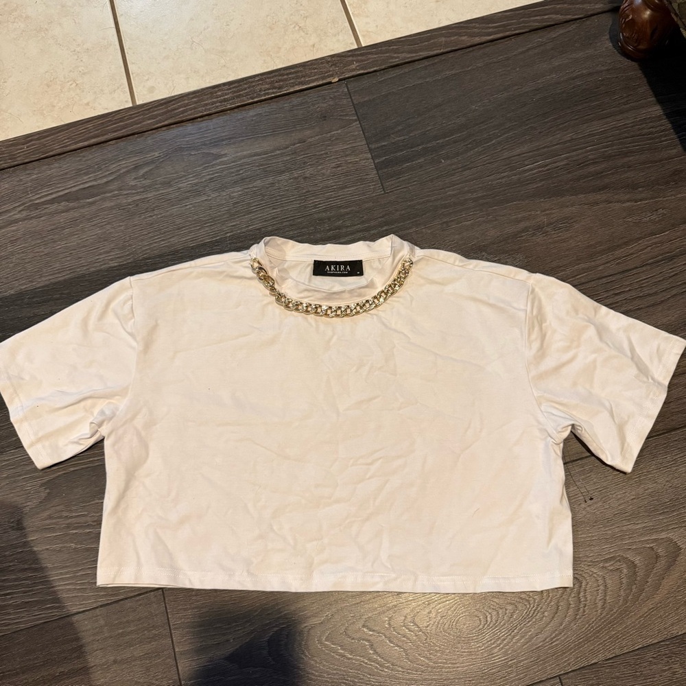 AKIRA Cream Top with Gold Chain Detail